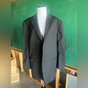 Mens Burberry sports coat. Black with tan pinstripes. Size 44 short.